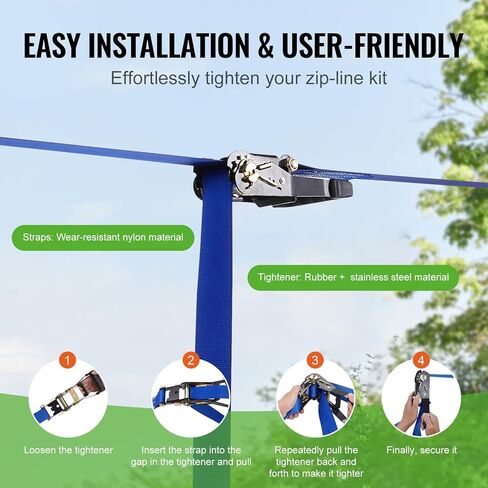 طقم Zipline للأطفال والكبار، أطقم خط سحاب بطول 60 قدمًا يصل إلى 500 رطل، خط Zipline سريع الإعداد في الفناء الخلفي، ترفيه في الملعب مع Zipline من الفولاذ المقاوم للصدأ، فرامل زنبركية، حزام أمان، مقعد in Kuwait