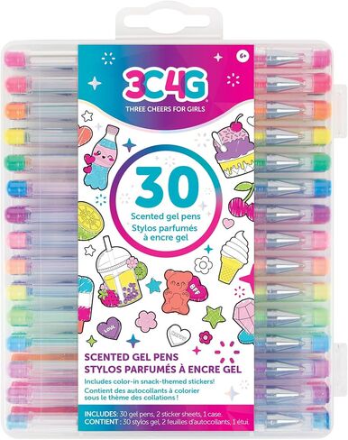 Three Cheers for Girls by Make It Real - 30 Piece Gel Pen Set - Colored Gel Pens with Metallic, Pastel, Neon, Rainbow & Glitter - Cute Pens for Drawing, Coloring or Journaling - Includes 100+ Stickers in Kuwait