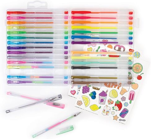Three Cheers for Girls by Make It Real - 30 Piece Gel Pen Set - Colored Gel Pens with Metallic, Pastel, Neon, Rainbow & Glitter - Cute Pens for Drawing, Coloring or Journaling - Includes 100+ Stickers in Kuwait