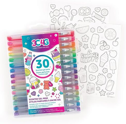 Three Cheers for Girls by Make It Real - 30 Piece Gel Pen Set - Colored Gel Pens with Metallic, Pastel, Neon, Rainbow & Glitter - Cute Pens for Drawing, Coloring or Journaling - Includes 100+ Stickers in Kuwait