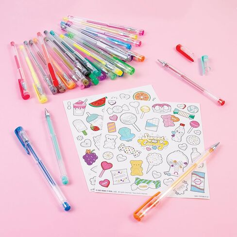 Three Cheers for Girls by Make It Real - 30 Piece Gel Pen Set - Colored Gel Pens with Metallic, Pastel, Neon, Rainbow & Glitter - Cute Pens for Drawing, Coloring or Journaling - Includes 100+ Stickers in Kuwait