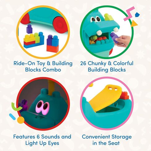 Battat – STEM Scooter – 26 Building Bricks – Lights & Sounds – Storage Seat – 12 Months + – Hippo Ride-On With Large Locblocs in Saudi Arabia