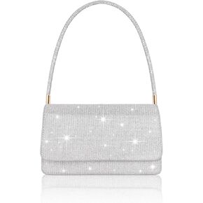 Evening Bag Clutch Purse for Women, Sparkling Envelope Handbag with 2 Compartments, Elegent Wedding Silver Clutch for Womens Ladies Girls, Small Formal Shoulder Bag for Prom Cocktail Party