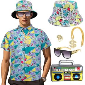6PCS Mens Hip Hop Costume Accessories Set Vintage 80s 90s Costume Outfit Kit for Rock Disco Party
