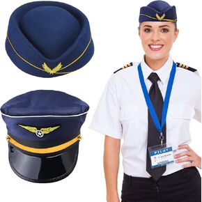Yewong Pilot and Stewardess Hat Pilot Flight Attendant Costume Accessories for Halloween Couple Costume Cosplay Party