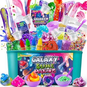 YOPINSAND DIY Slime Kit, Galaxy Slime Making Kit for Girls, Butter Slime, Foam Slime, Glow in The Dark Slime with Add-ins, Foam Balls, Charms, Glitters, Slime Party Favors Gift Toys for Kids 6-12