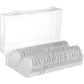NUOBESTY 40pcs 50mm Coin Capsules Coin Case Coin Holder Plastic Storage Container with Storage Organizer Box for Coin Collection Supplies