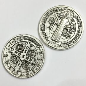 Vicien LUILEC Benedict of Nursia Pocket Token Coin Protection Protect Catholic Charm Medal Religious Gift 1 1/8"