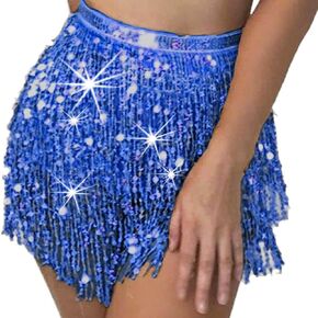 Women’s Belly Dance Skirt Sparkly Sequin Skirts Fringe Hip Scarf Skirt Party Hip Wrap Skirts Rave Outfits Costume