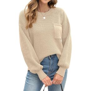 JINKESI Women's Casual Long Sleeve Sweaters Loose Crewneck Knit Solid Oversized Pullover Sweater Trendy Outfits