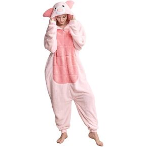 Unisex Pig Pajamas Animal Zipper Jumpsuit Adult Cosplay Costumes