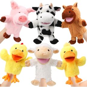 Lenwen 6 Pcs Back to School Gifts Kids Hand Puppets Bulk with Working Mouth 10 Inches Soft Plush Animal Hand Puppets Toys for Classroom Teaching Theater Shows Supplies Birthday Gifts(Forest Animal)