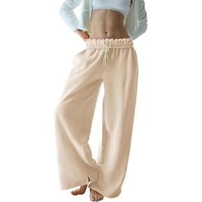 Lumister Womens Wide Leg Long Pants Drawstring Elastic Waist Y2K Casual Loose Sweatpants with Pocket
