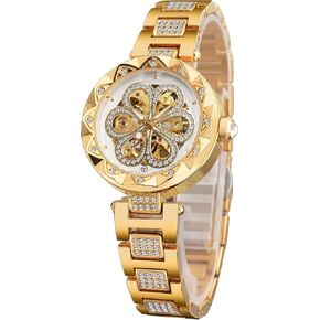 FORSINING نساء ساعات ميكانيكية أوتوماتيكية هيكل عظمي Steampunk ساعة مع الماس ونحت زهرة الحرفية ساعة باردة للنساء تصميم بسيط ريترو هيكل عظمي ميكانيكي ساعة معصم شفافة in Kuwait