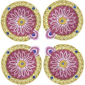 Earthen Diya Clay Terracotta Diwali Tealight Holder for Pooja Deepak Decoration Diva Deepam Decorative Lighting Accessories New Traditional Indian Festival Décor (Colorful Design-2)