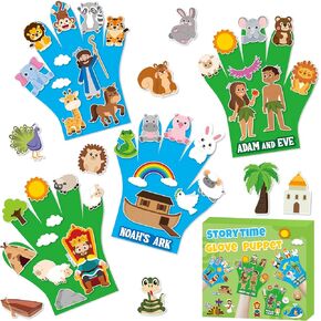 WATINC Religious Bible Felt Story Finger Puppets - 6Pcs DTY Christian Storytelling Hand Puppet Education Gift, Adam and Eve Noah’s Ark Christ Storytime Early Learning Role Play for Sunday School Kids