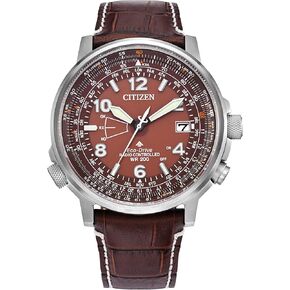 Citizen Men's Eco-Drive Promaster Eco Sky, Silver-Tone Stainless Steel Watch, Brown Leather Strap, Brown Dial (Model: CB0248-01X)