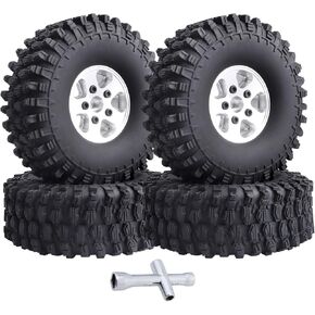 1.9 Inch Beadlock Wheels and Tires Wheel Hubs for Traxxas TRX4 SCX10 Gen 8 1/10 Scale RC Crawler Car Truck, Set of 4 (Black Rims)