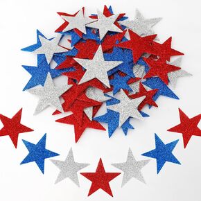 Star Stickers Foam Star Stickers 90 Pcs Red Blue Silver Glitter Star Stickers Self Adhesive Small Patriotic Star Shaped Stickers for Christmas Halloween Decoration Supplies Arts Crafts Greeting Cards