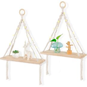 HOSROOME Boho Wall Decor Macrame Hanging Shelves for Rome Wall Floating Shelves for Bedroom Wall Decor Shelf Wall Decor for Living Room Nursery Room Floating Shelf for Bathroom Wall Decor,Green