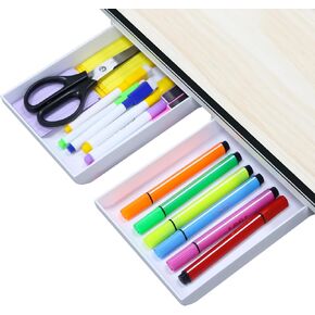 ZWIN Under Desk Drawer,2PCS Drawer Attachment Under Desk,Self-Adhesive Hidden Desktop Organizer,Under Desk Drawer Slide Out for Home Office School Desk Pencil Pen Stationery