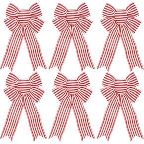 6pcs Red and White Striped Bows for Wreath, 8 x 12.5 Inches, Christmas Tree Bows, Gift Bows, Holiday Bows for Craft (red and White)