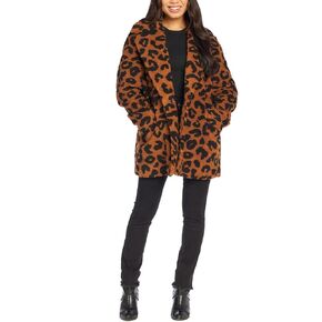 Mud Pie Debbie Leopard Sherpa Womens Coat