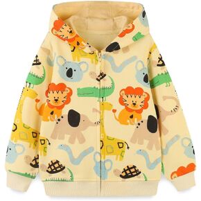 HILEELANG Toddler Boy Zip-Up Hoodie Cotton Casual Excavator Graphic Sweatshirt Lightweight Outerwear