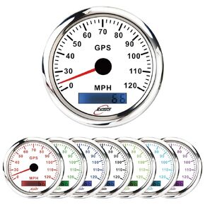 85mm 3-3/8" GPS Speedometer Digital Odometer with GPS Sensor 120 MPH Waterproof White face 7 Color LED for Car Truck Marine Boat Yacht Motorcycle