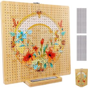 16"x16" Foldable Crochet Blocking Board with 30 Pcs Stainless Steel Rods, Floral Pattern Large Blocking Boards for Crochet Projects, Bamboo Granny Square Blocking Boards Gifts for Crochet Enthusiasts