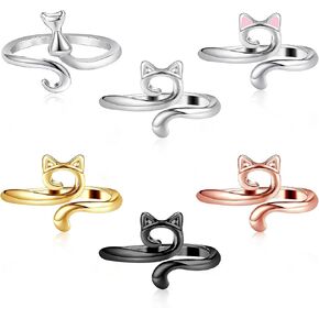 6Pcs Cat Ears Crochet Ring Adjustable Knitting Crochet Loop Rings Cat Yarn Guide Ring Metal Open Yarn Tension Ring Crochet Tension Tool Accessories For Women Mother Grandma Gifts