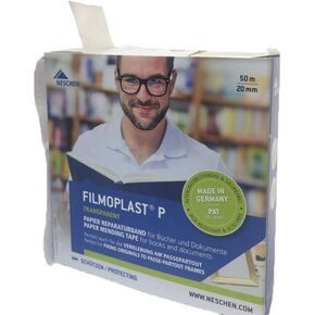 Neschen Filmoplast P Transparent Paper Archival Mending Tape, 3/4in x 165ft, Single Roll in Dispenser Box