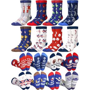 Patelai 8 Pairs Funny Baseball Socks Gifts for Men Novelty Design Baseball Crew Socks for Men's Socks Size 10-13 Christmas Gift for Baseball Lovers