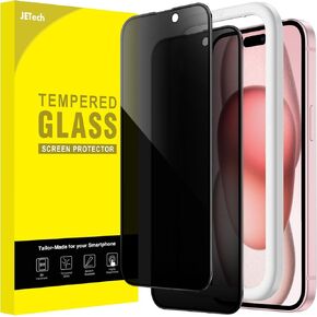 JETech Privacy Full Coverage Screen Protector for iPhone 16 6.1-Inch, Black Edge Anti-Spy Tempered Glass Film with Easy Installation Tool, Case-Friendly, 2-Pack