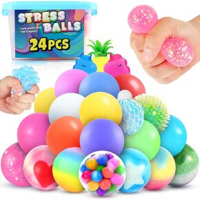 Squishy Stress Balls Fidget Toys: OleOletOy 24 Pack Stress Balls for Adults, Squishy Ball Bulk Sensory Toys for Autism, Easter Basket Stuffers Egg Fillers, Classroom Prizes, and Travel Toy Gifts