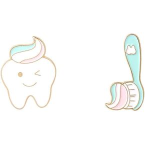 Teeth and Toothbrush Enamel Brooch Pins Cartoon Teeth Toothbrush Pin Set Lapel Pins Teeth Heath Awareness Pin Brooch Coat Schoolbags Accessory Dentist Nursing Lapel Badge Kids Children Festival