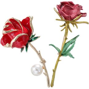 2Pcs Women's Enamel Pearl Flower Brooches Elegant Rhinestone Floral Statement Brooch Pins Fashion Jewelry Accessories for Women Girl Gift Gold