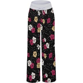 Women's Comfy Pajama Pants Stretch Drawstring Lounge Pant Wide Leg Soft Casual Palazzo Yoga Pants Sleep PJ Bottoms