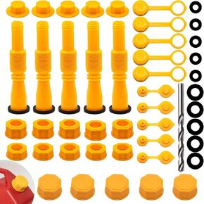 Plastic Can Spout Replacement,5 Kit Yellow Flexible Tube Plastic Can Spout Nozzle,Coarse Thread Can Cap,Fine Thread Collar Cap,Plastic Can Vent Cap Fits For Most 1/2/3/5 Gallon Plastic Can