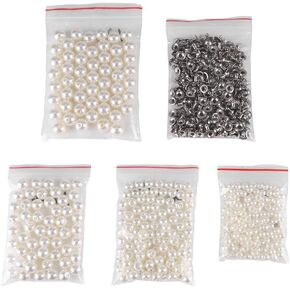 Walfront Beads for Fabric Decoration Mixed Pearls Round Rivets Studs Buttons Embellishments Pearls for Leathercrafts Bag Shoes Clothes Bracelet (White Set)