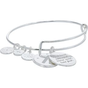 Alex and Ani Faith and Cross Slider Charm Expandable Wire Bangle Bracelet, Shiny Silver Finish,Silver Charm, 2 to 3.5 in