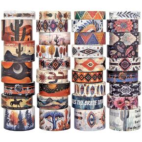 Mooker 34 Rolls Washi Tape Set, Western Cowboy Themed Vintage Washi Tape for Journaling, Decorative Tape for DIY Crafts, Scrapbooking Supplies, Art Tape for Bullet Journal, Junk Journal