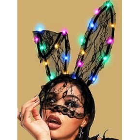 GORTIN Lace Bunny Ears Light up Headband with Veil Led Black Sexy Hair Band Rabbit Ears Headpiece Halloween Masquerade Cosplay Costume Headwear Hair Accessories for Women