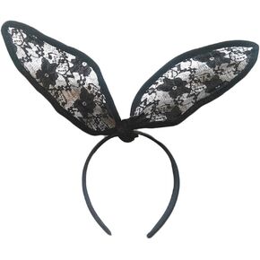 Sexy Black Lace Headband Sweet Bunny Rabbit Ear Hair Band for Wedding Party Cosplay Costume Accessory,40 * 9CM