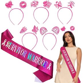 Atvscay Breast Cancer Awareness Ribbon Headbands Survivor Sash Set, Breast Cancer Party Supplies