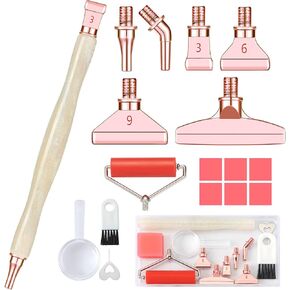 Snewvie Diamond Painting Pen Accessories Tools Set,Green Diamond Art Pen with Roller and 6PCS Metal Screw Thread Multi Placer Tips,Diamond Painting Drill Pens for Square & Round Gem