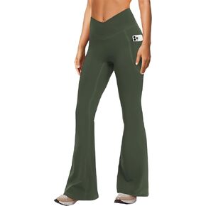 Women's Yoga Pants with Pockets No Front Seam Crossover High Waisted Flare Leggings Tummy Control Bootcut Pants
