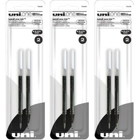 Uniball ONE Gel Pen Refill, 0.7mm Medium Point, Black Ink, 6 Refills