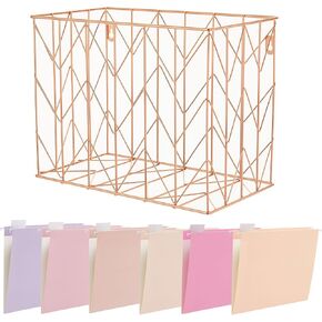Hanging File Folder Kit Includes 1 Rose Gold Hanging File Desk Organizer and 20 Pack Hanging File Folders Letter Size with 1/5 Cut Tabs Design for School Office Home Supplies, Blue Design