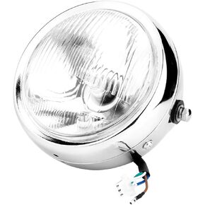 Universal Motorcycle LED Headlight Retro White Lens Headlamp Front Headlight for GN125 Silver Shell